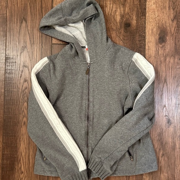 Y2K Danskin Sweat Tracksuit Gray White Cable Knit Stripe - Picture 3 of 8